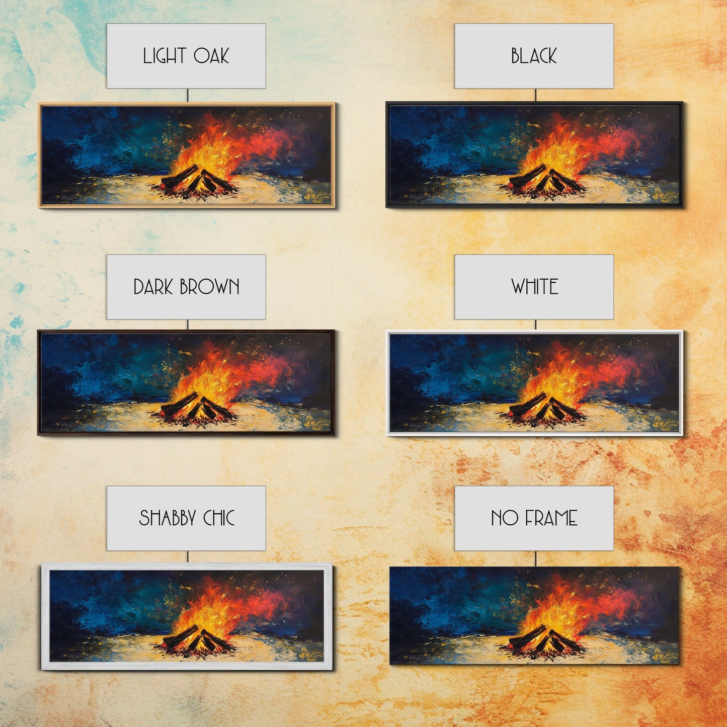 Fiery Campfire Night Canvas Print Rustic Outdoor Wall Art Cozy Bonfire Painting Autumn Cabin Decor Warm Wilderness Gift