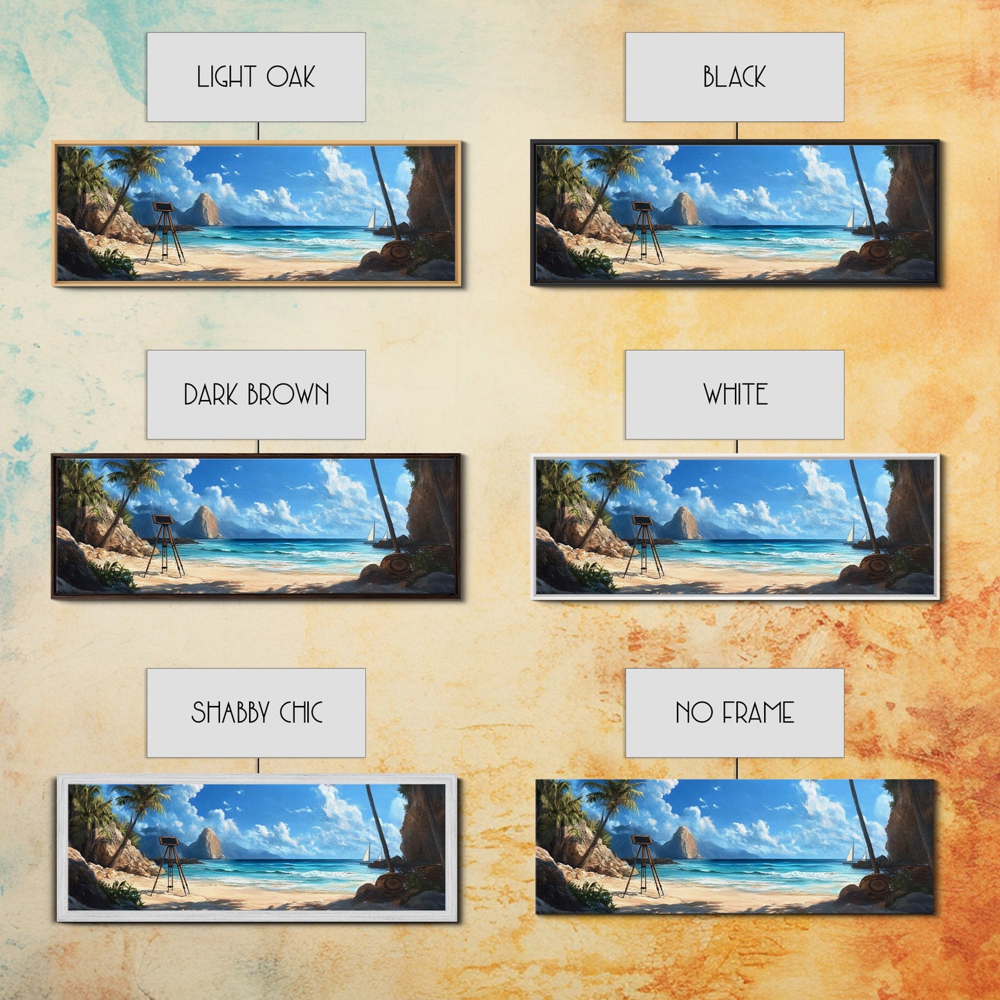 Tropical Beach Framed Canvas Print, Seaside Paradise Wall Art, Coastal Landscape Painting, Ocean View Decor, Office Art