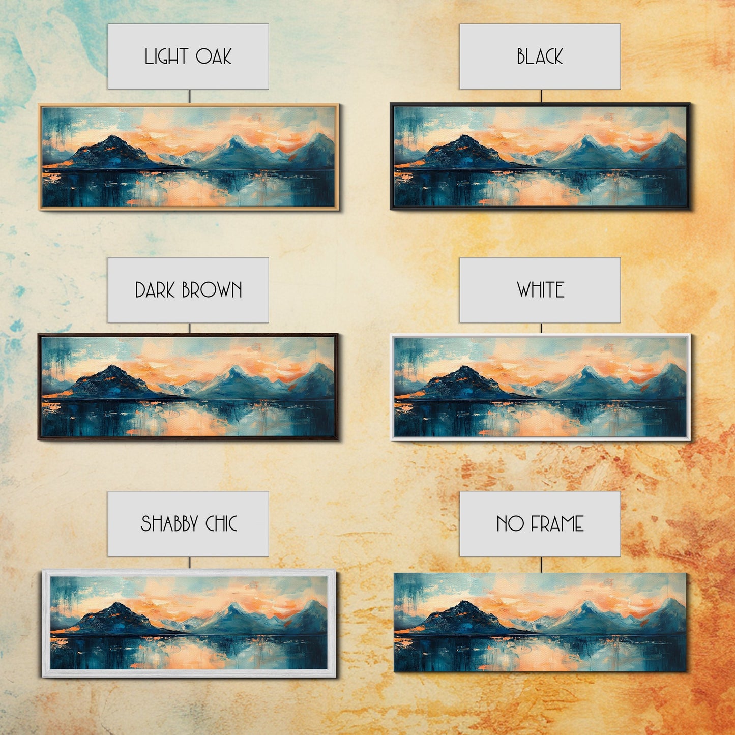 Mountain Reflections at Sunset Wall Art, Abstract Landscape Painting, Blue and Orange Artwork, Statement Piece, Office