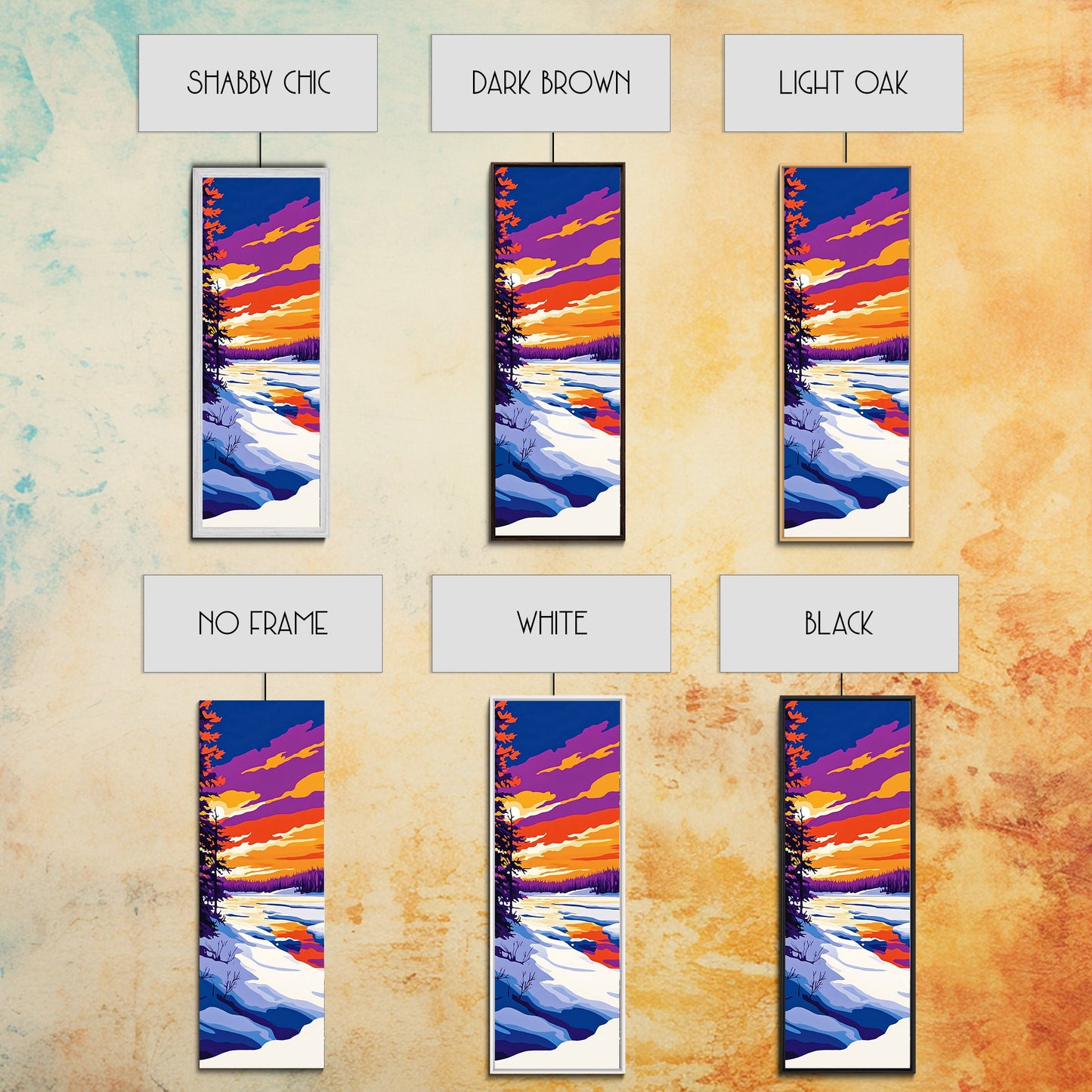 Snowy River, Winter Wonderland, Frosty Sunset, Framed Canvas Print, Cozy Cabin Art, Seasonal Wall Decor, Christmas Aesthetic, Minimalist