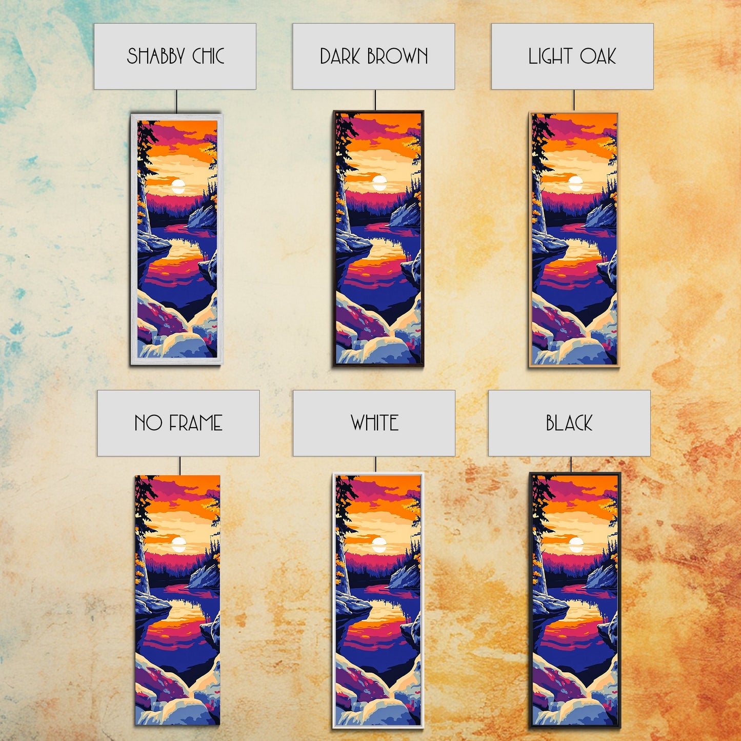 Sunset Lake, Colorful Landscape, Nature Wall Art, Framed Canvas Print, Boho Decor, Living Room Art, Rustic Home, Autumn Art