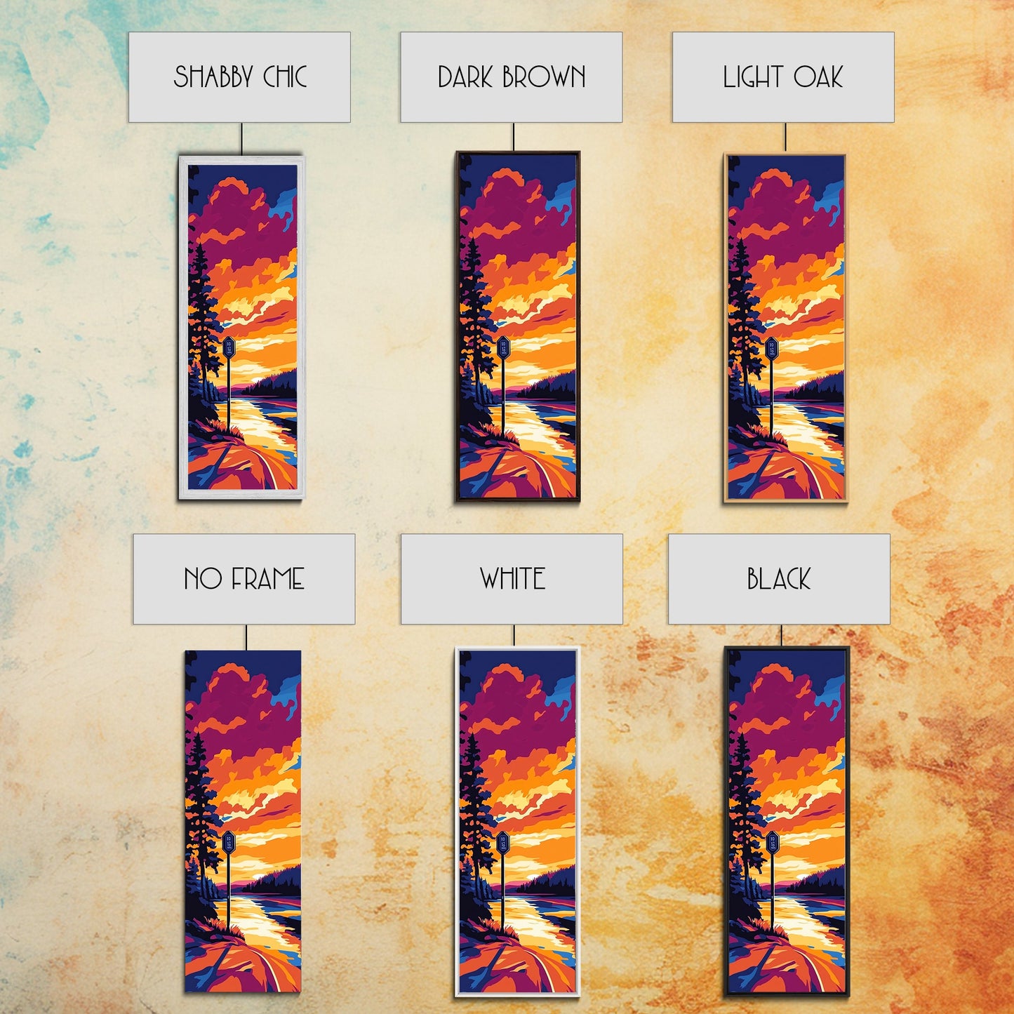 Roadside Sign, Sunset Highway Art, Scenic Landscape Painting, Rustic Wall Decor, Adventure Art, Living Room Wall Art, Canvas Print