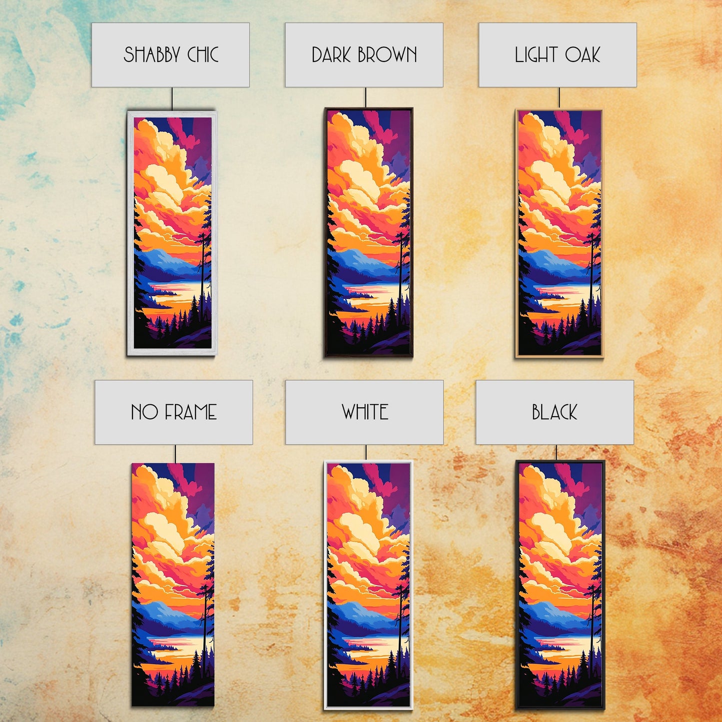 Mountain Glow, Vibrant Landscape Art, Nature Inspired Home Decor, Sunset Reflection Painting, Framed Canvas Print, Cozy Autumn Colors