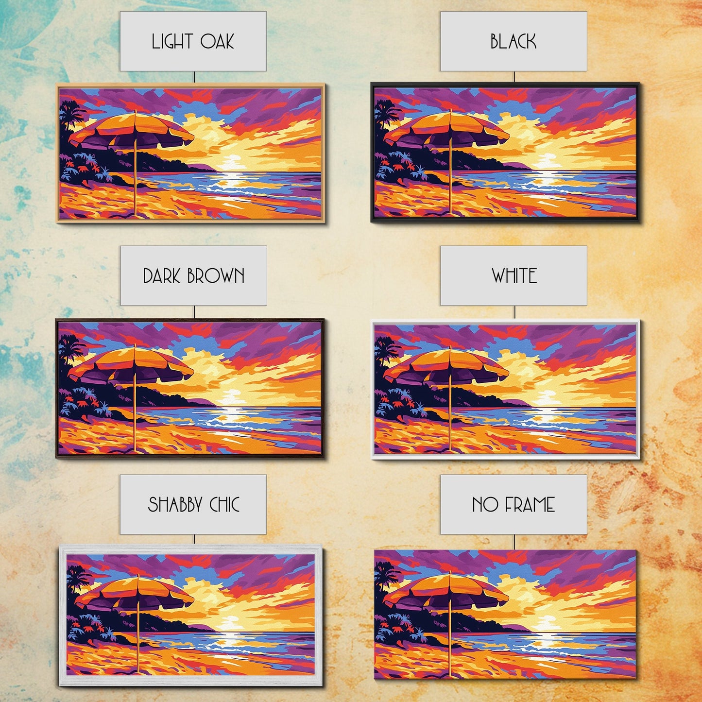 Beach Umbrella, Coastal Sunset Art, Vibrant Ocean Scene, Warm Tropical Decor, Beach Print, Canvas Print, Bedroom Wall Art, Lounge Art