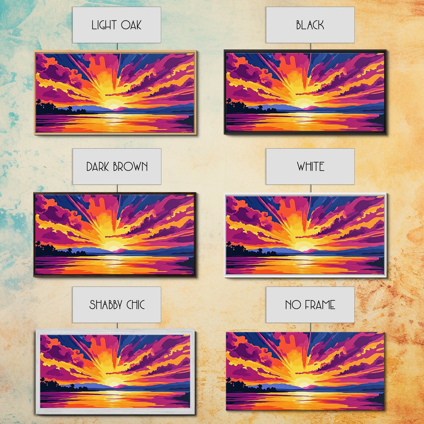 Vibrant River Sunset, Colorful Landscape Wall Art, Warm Nature Print, Bold Sky Painting, Autumn Home Decor, Framed Canvas Print