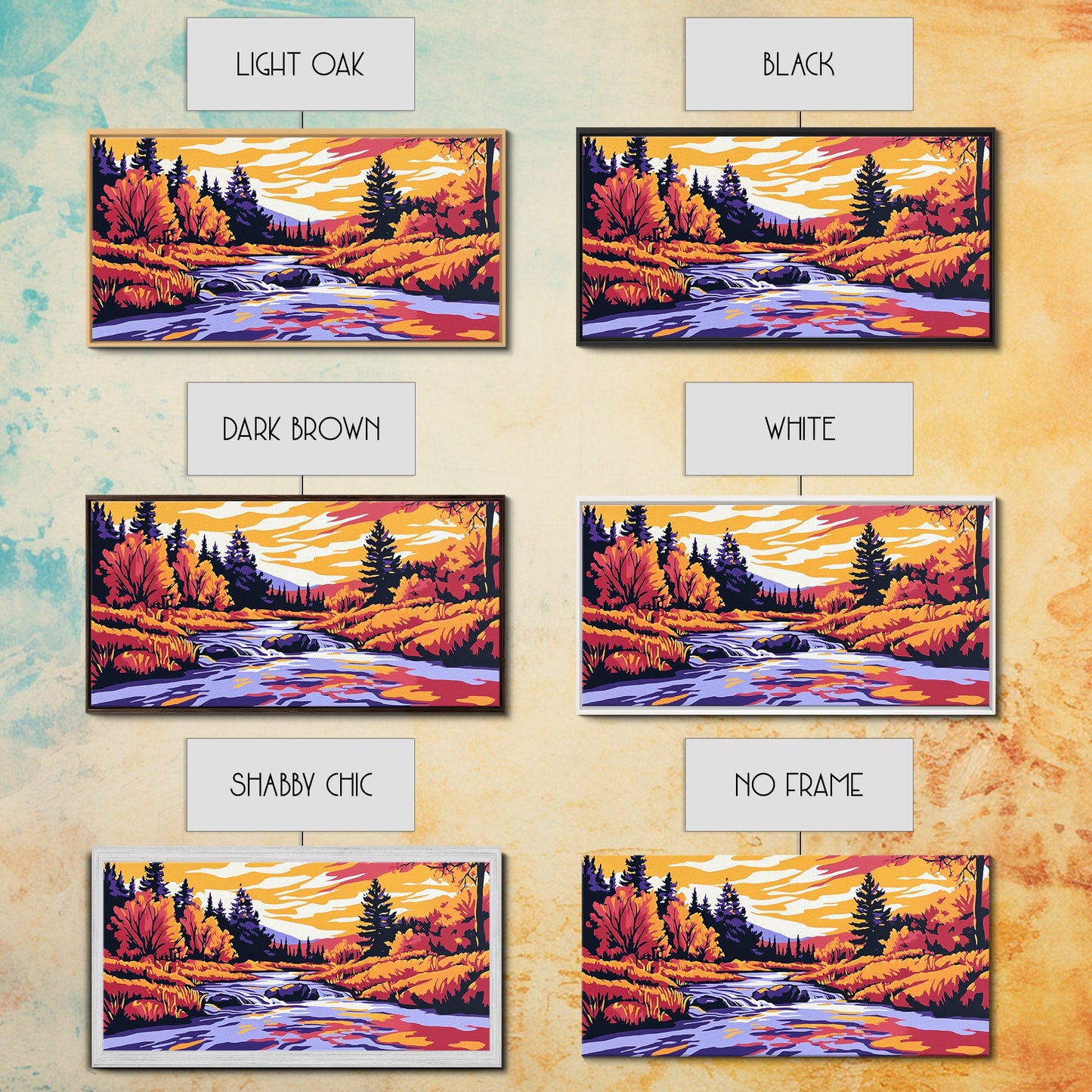 Autumn River, Fall Colors, Nature Scene, Framed Canvas Print, Rustic Home Decor, Living Room Wall Art, Landscape Painting, Boho Art