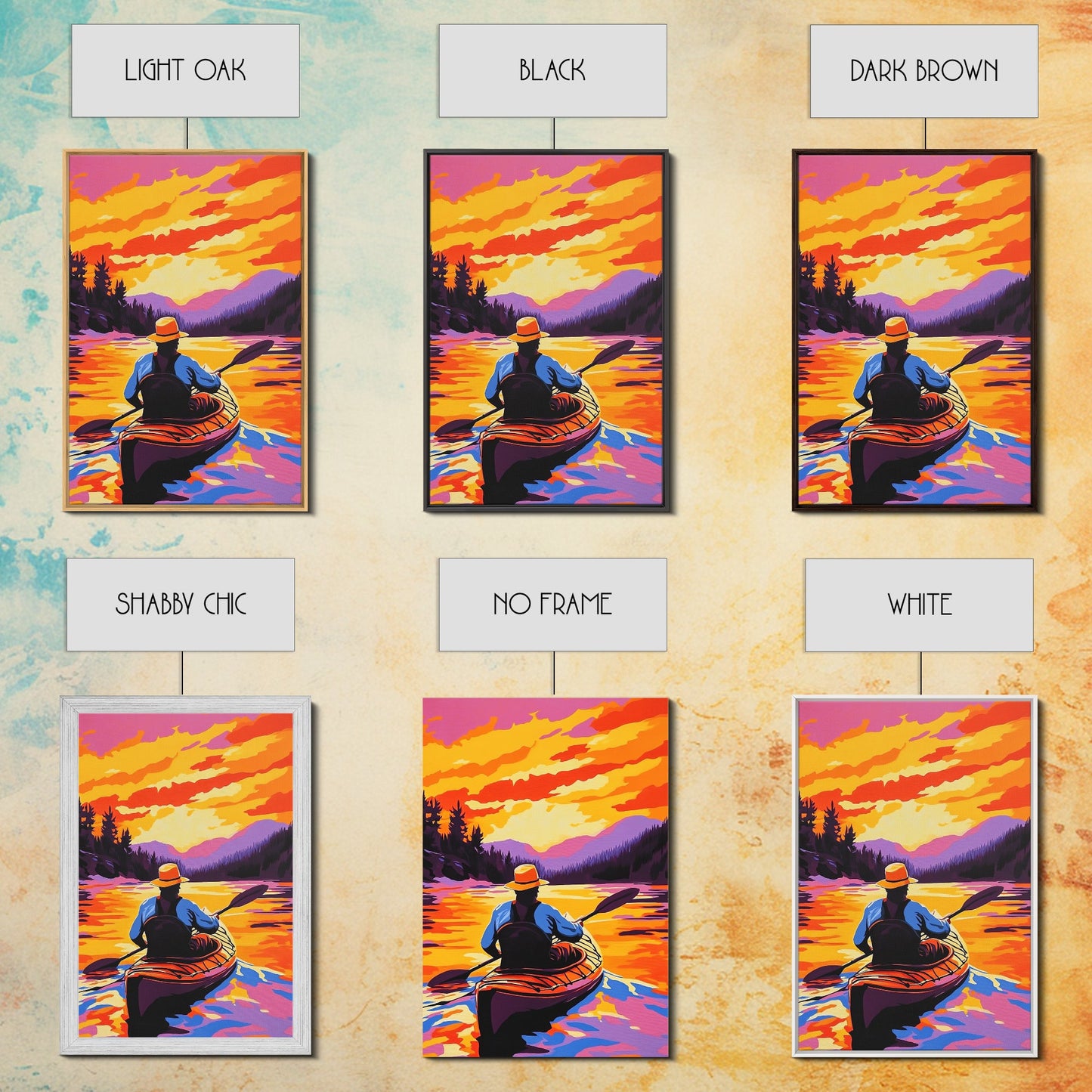 Kayaker Journey, Scenic River Painting, Vibrant Water Art, Framed Canvas Print, Adventure Wall Decor, Nature Lover Art, Sports Wall Art