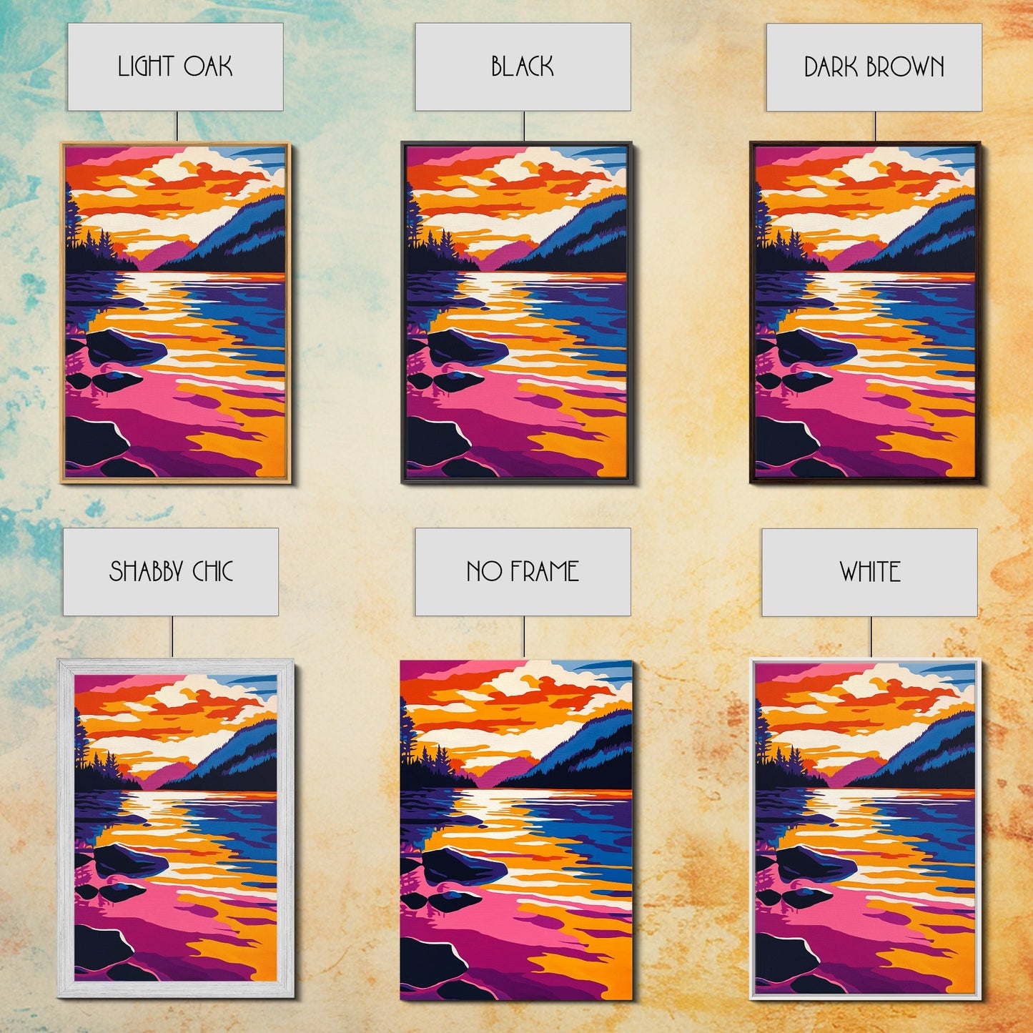 Lake, Reflective Sunset, Tranquil Nature, Canvas Print, Serene Landscape, Home Wall Art, Mountain View Decor, Living Room Artwork