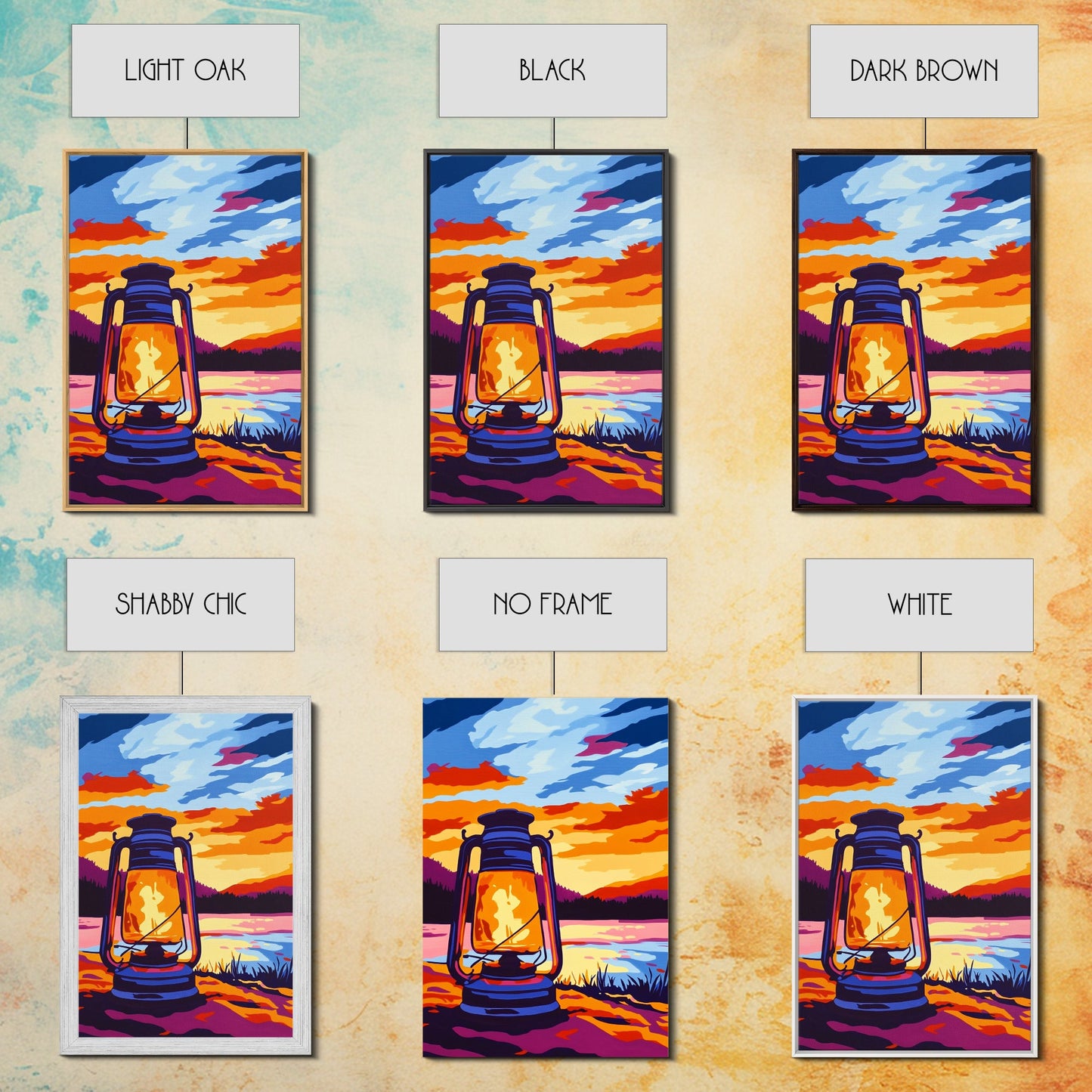 Lantern Glow, Rustic Camping Art, Warm Night Scene, Sunset Painting, Framed Canvas Print, Cabin Wall Art, Nature Decor, Outdoor Aesthetic