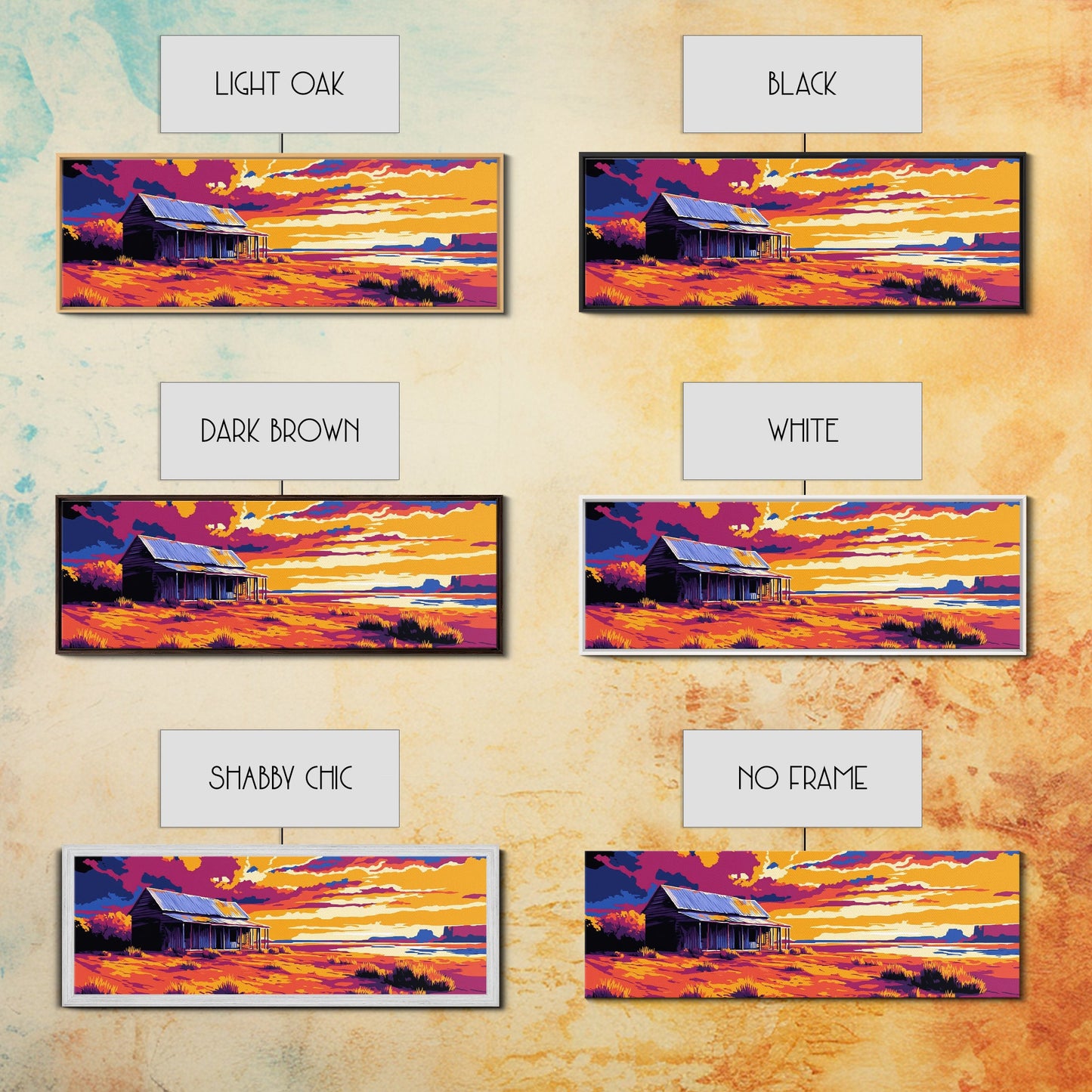 Desert Cabin, Western Landscape, Rustic Retreat, Canvas Print, Southwest Home Decor, Vibrant Colors, Country Wall Art, Warm Tones