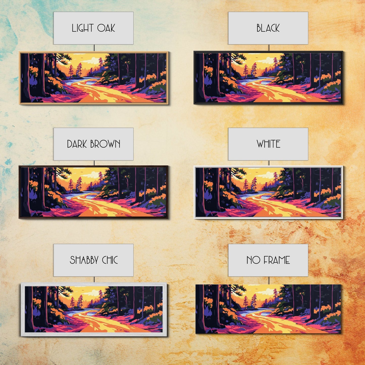 Forest Path, Scenic River, Golden Sunset, Framed Canvas Print, Rustic Home Decor, Nature Landscape Art, Cozy Cabin Decor, Fall Aesthetic