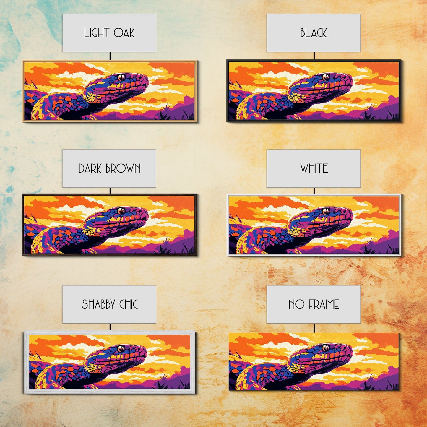 Vibrant Snake, Sunset Wildlife, Colorful Reptile, Nature Art, Framed Canvas Print, Boho Home Decor, Living Room Wall Art, Wildlife Gift