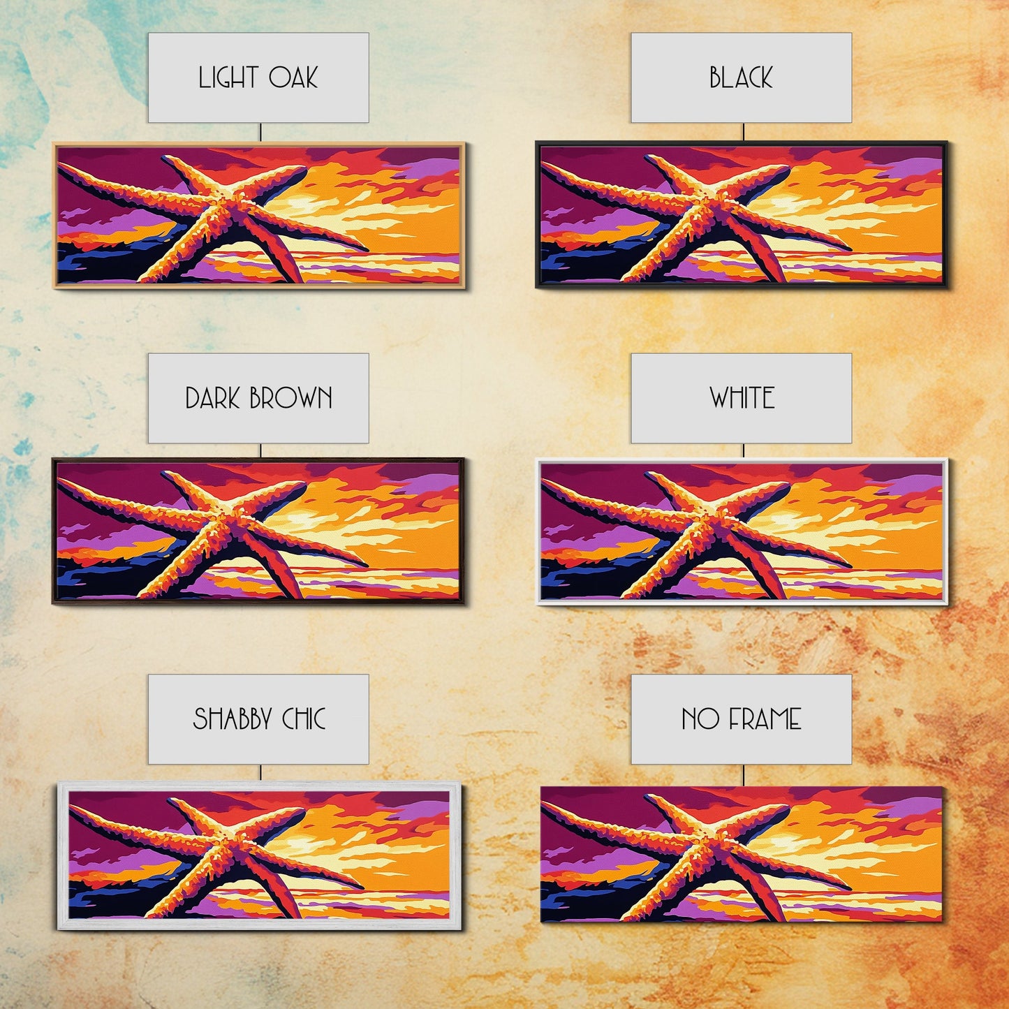 Starfish Sunset, Nautical Wall Art, Coastal Beach Decor, Ocean Scene, Canvas Print, Bold Colors, Seaside Living Room, Summer Vibes