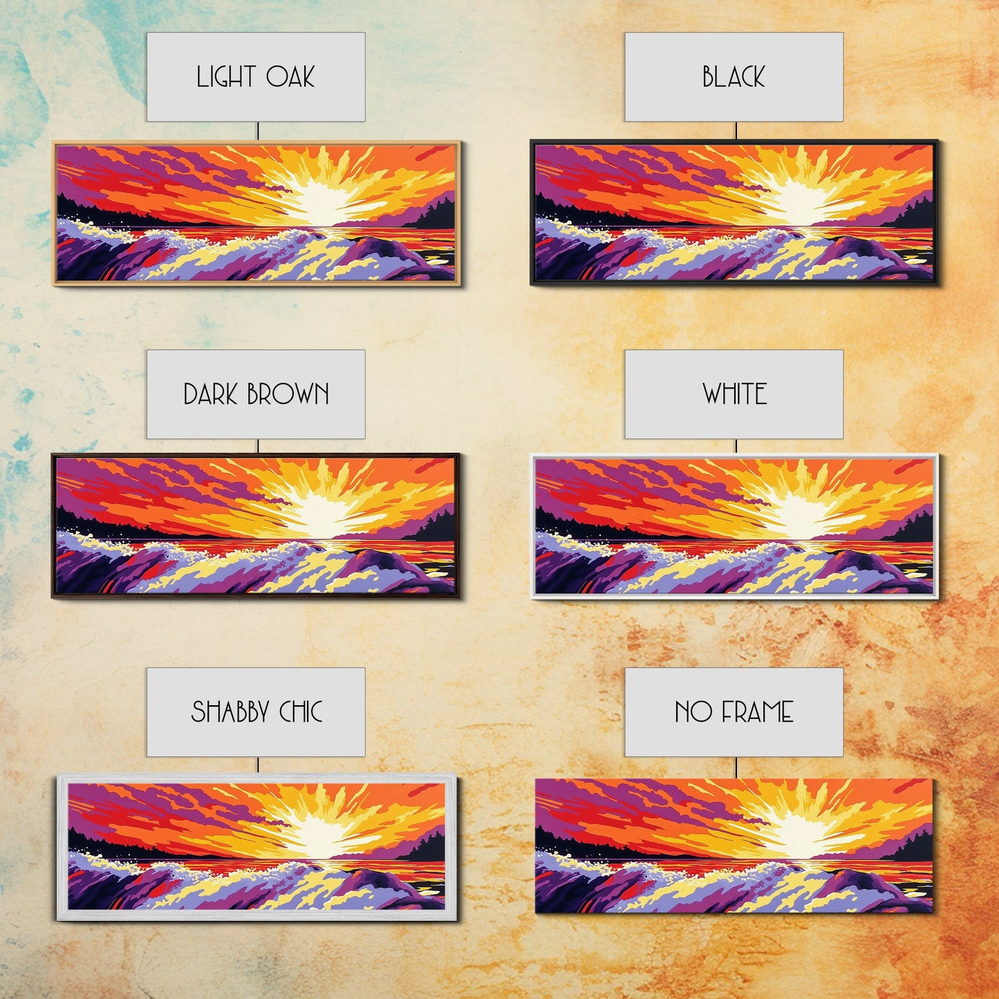 Ocean Waves, Fiery Sunset, Framed Canvas Print, Bold Seascape Art, Nature Scene, Coastal Home Decor, Modern Wall Art, Office Decor