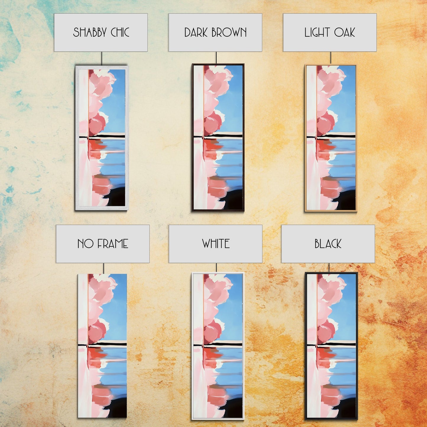 Pink Clouds, Water Reflection, Abstract Horizon, Framed Canvas Print, Modern Art, Living Room Decor, Minimalist Aesthetic, Pastel Print