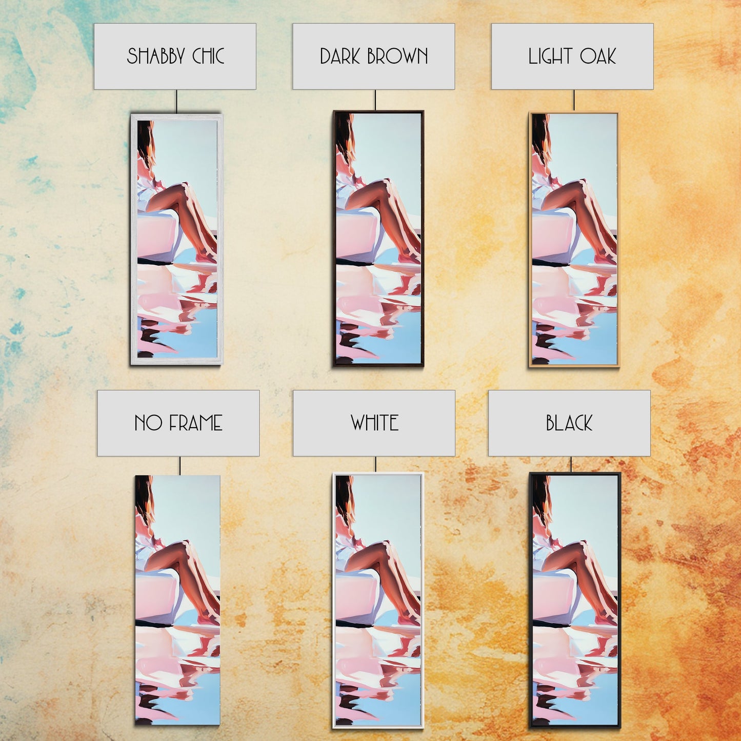 Sonniger Pool, elegante Frauenkunst, minimalistische feminine Dekoration, Sommergemälde, warme und ruhige Ästhetik, gerahmter Leinwanddruck