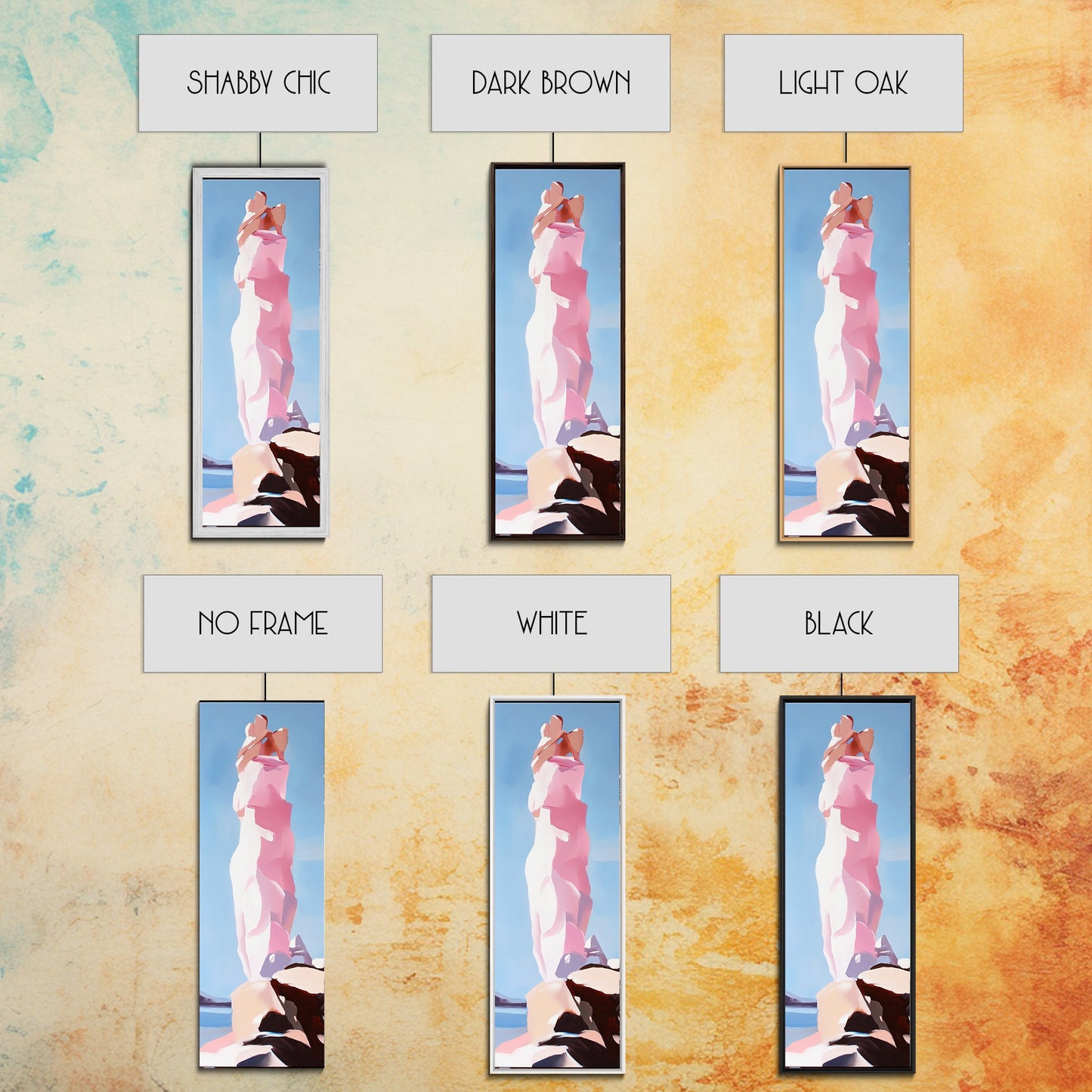 Surreale Felsformation, abstrakte Naturkunst, verträumtes Landschaftsgemälde, minimalistischer blauer Himmel, Wandbild fürs Büro, Leinwanddruck