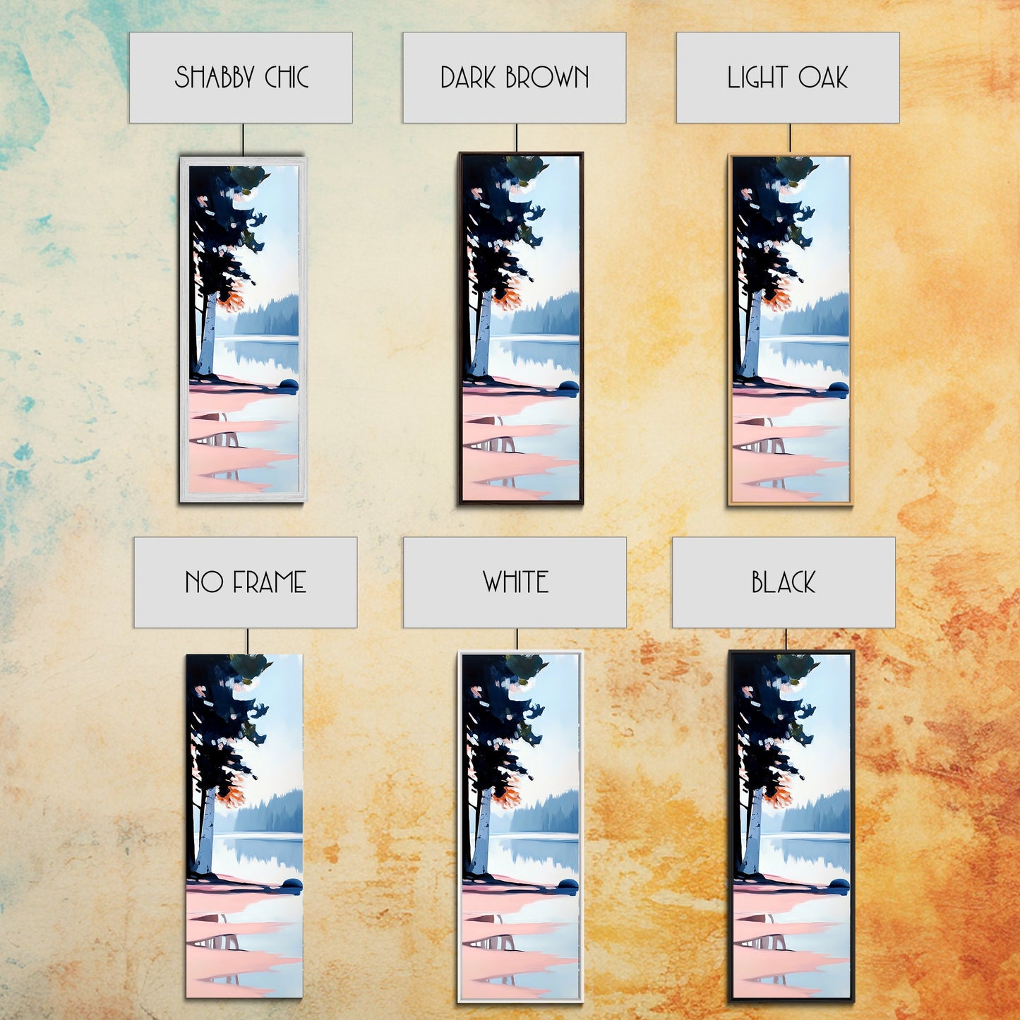 Misty Forest View, Tranquil Lake Painting, Atmospheric Nature Art, Minimalist Tree Reflection, Cozy Cabin Decor, Framed Canvas Print