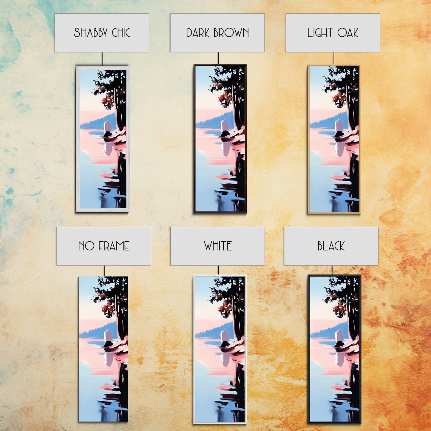 Seeufer-Ruhe, Stimmungsvolle Natur, Gerahmter Leinwanddruck, Moderne Wandkunst, Blau-Rosa-Gemälde, Wohnzimmer-Wandkunst