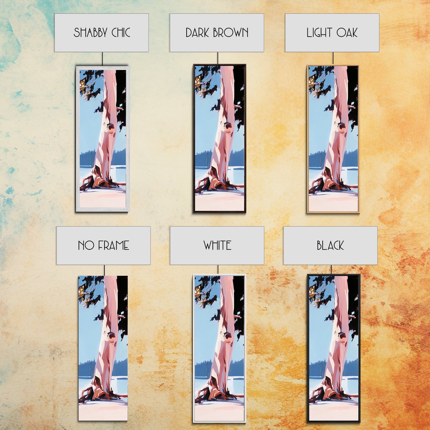 Tree Trunk, Nature Art, Minimalist Landscape, Rustic Decor, Living Room, Earthy Tones, Tranquil Scenery, Framed Canvas Print