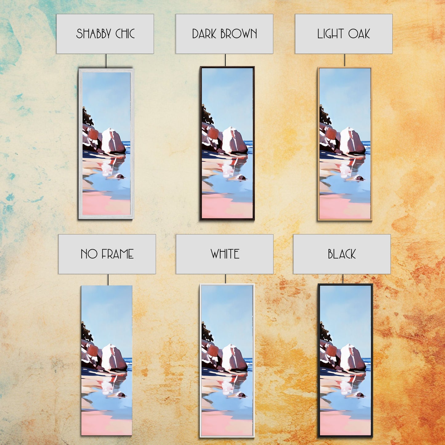 Zen-Reflexionen, vom Wasser inspirierte Kunst, minimalistische Strandszene, ruhiges Naturgemälde, entspannende Dekoration, moderner gerahmter Leinwanddruck