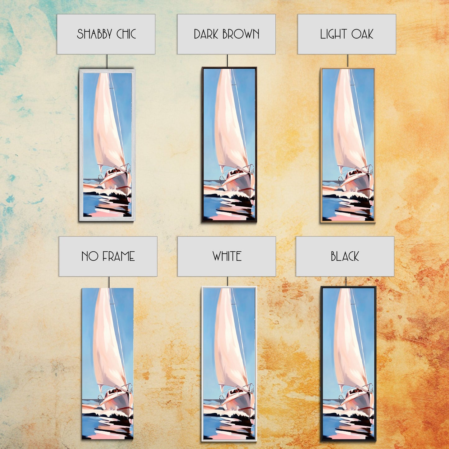 Segeltraum, Nautische Abenteuerkunst, Sanfte Pastell-Meereslandschaft, Elegante Küstendekoration, Minimalistische Meeresszene, Gerahmter Leinwanddruck