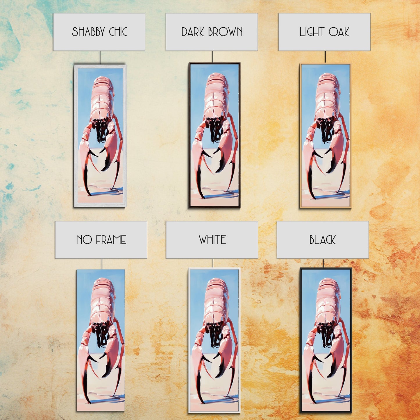 Riesenkrabbe, surreale Küstenkunst, Illustration von Meereslebewesen, Wanddekoration für Strandhäuser, einzigartige Wandkunst, maritime Ästhetik, gerahmter Leinwanddruck