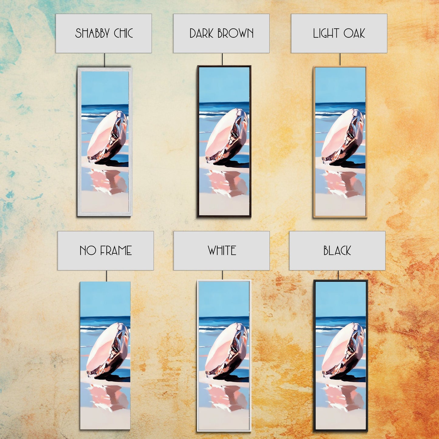 Muschel, Ozean, Strandkunst, Küstenstil, Minimalistisch, Blau, Weiß, Natürliche Dekoration, Modernes Zuhause, Badezimmer, Gerahmter Leinwanddruck