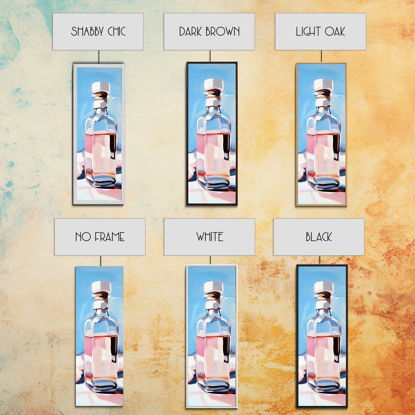 Perfume Bottle, Glass Art, Minimalist, Blue, White, Pink, Fashion, Beauty, Elegant, Living Room, Framed Canvas Print