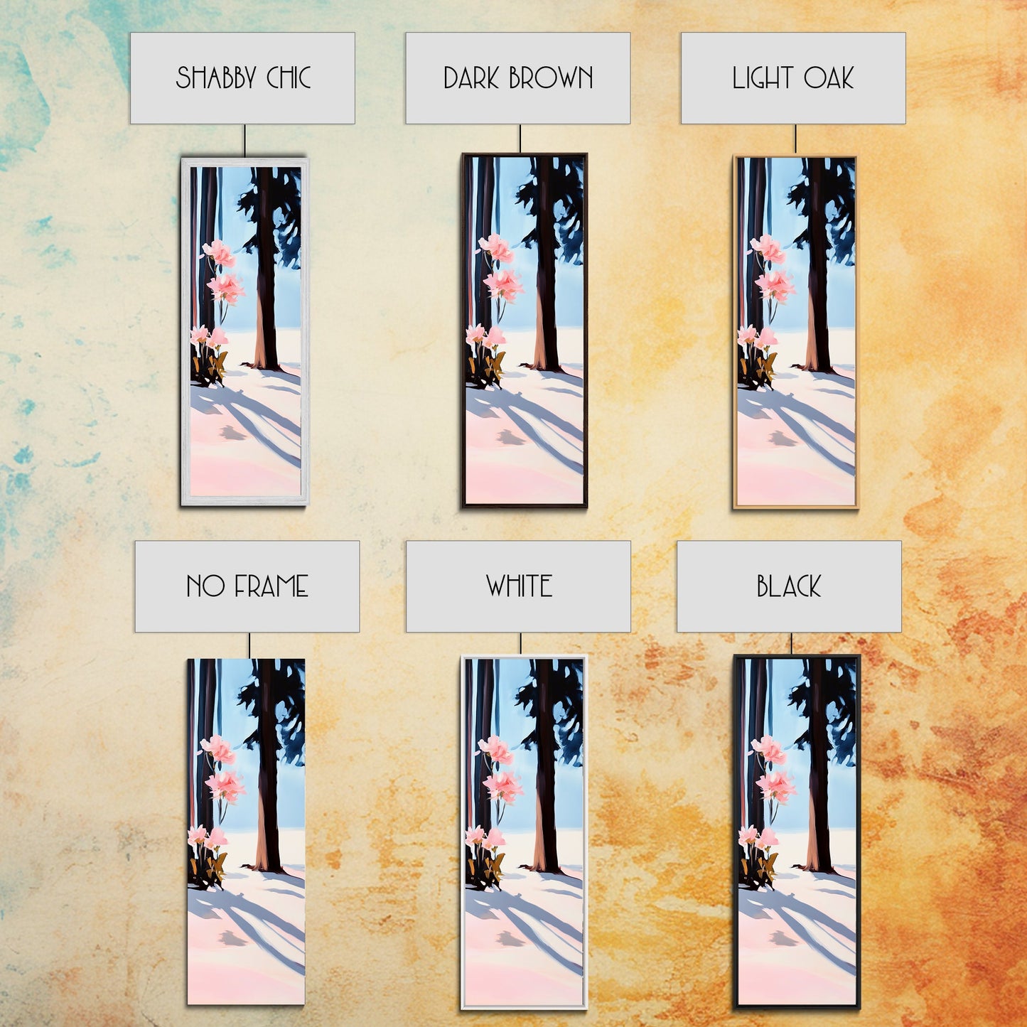 Floral Winter, Botanical Wall Art, Pink Flower Snow Scene, Nature-Inspired Artwork, Minimalist Forest Painting, Canvas Print, Office Wall Art