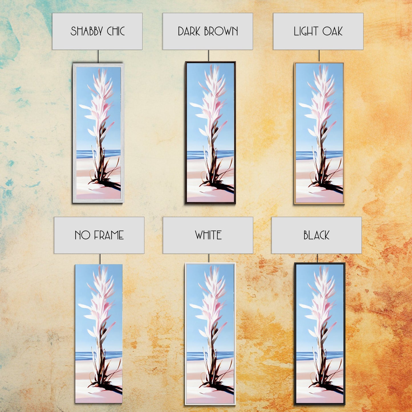 Abstract Plant, Coastal Art, Minimalist Painting, Canvas Print, Beach Inspired, Blue and Pink Decor, Modern Home Accent, Tranquil Design