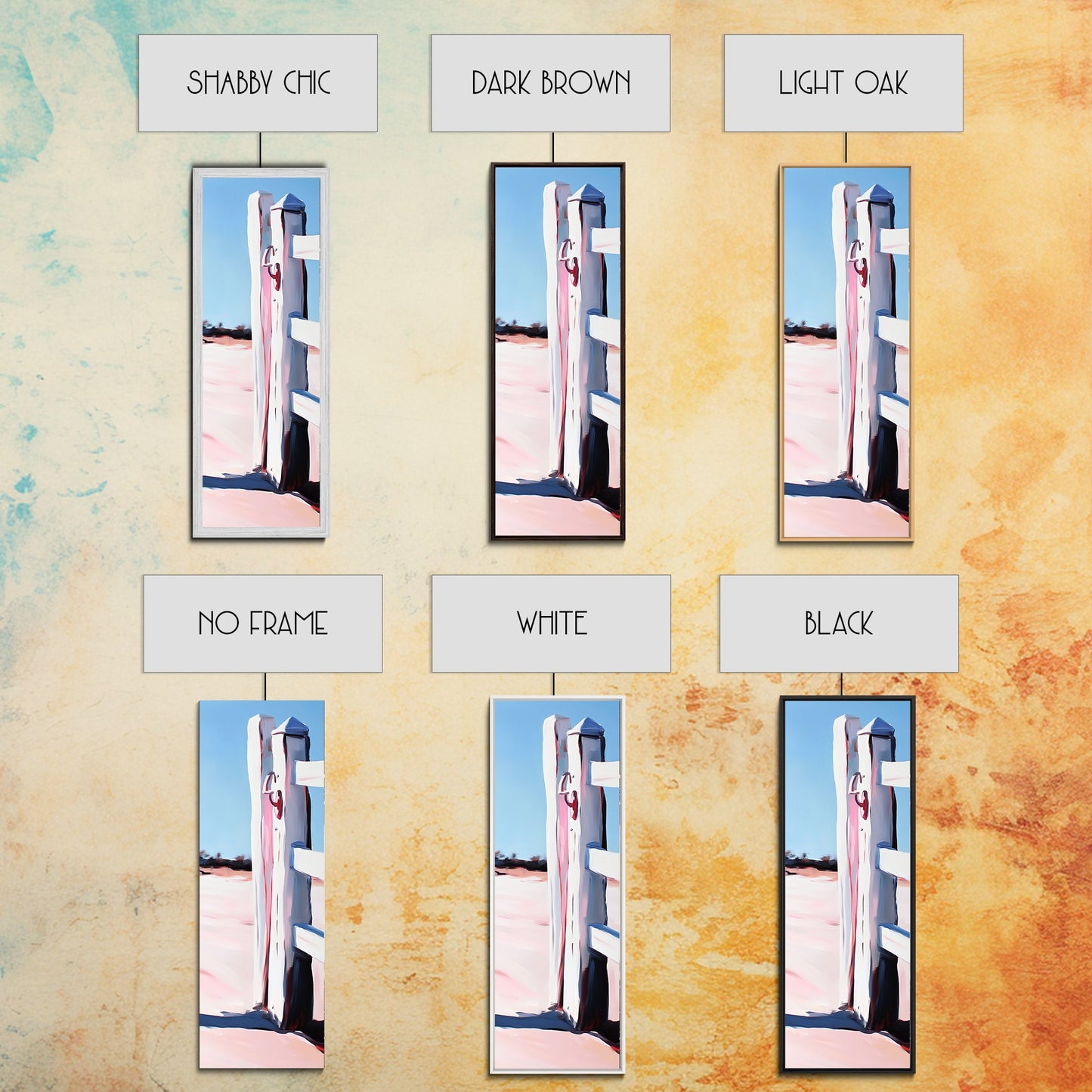 Zaunpfosten, rustikale Landschaft, Wandbild im Landhausstil, gerahmter Leinwanddruck, minimalistische Kunst, Strandhausdeko, Landhausästhetik