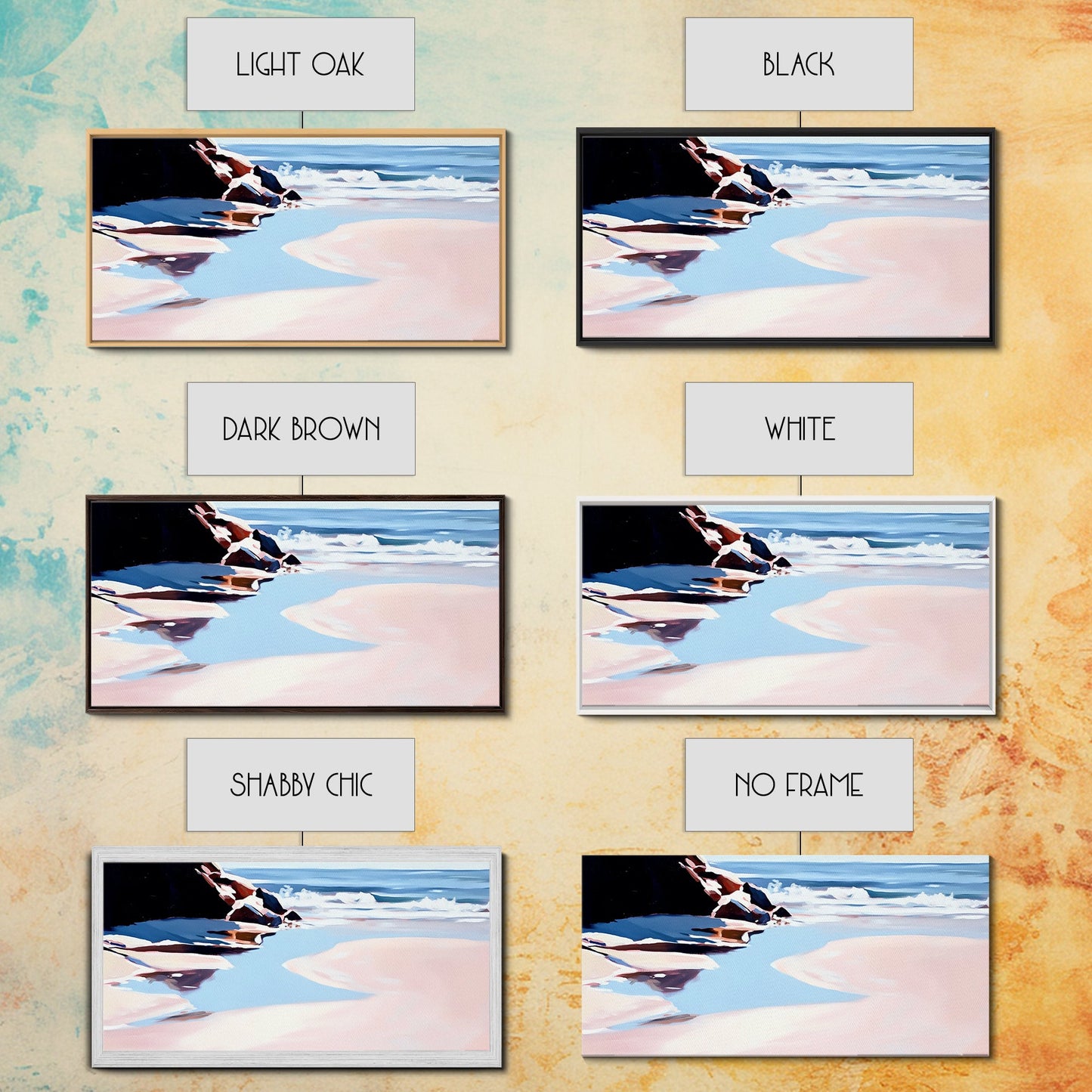 Ocean Shore, Tranquil Seascape Art, Pink Blue Horizon, Serene Beach Wall Decor, Relaxing Coastal Aesthetic, Canvas Print