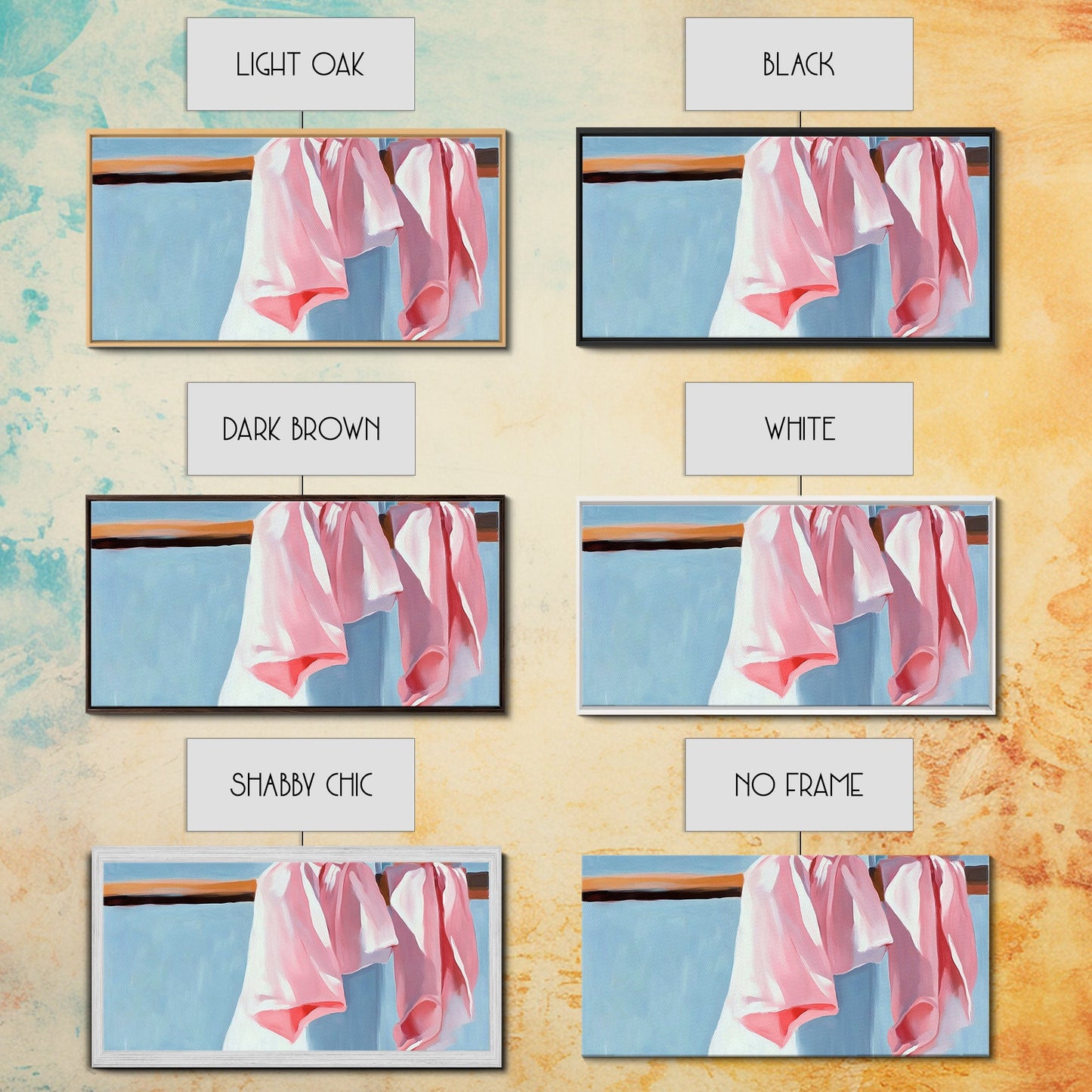 Hanging Shirts, Minimalist Wall Art, Soft Pastel Decor, Boho Chic Painting, Light Blue and Pink, Aesthetic Bedroom Art, Canvas Print