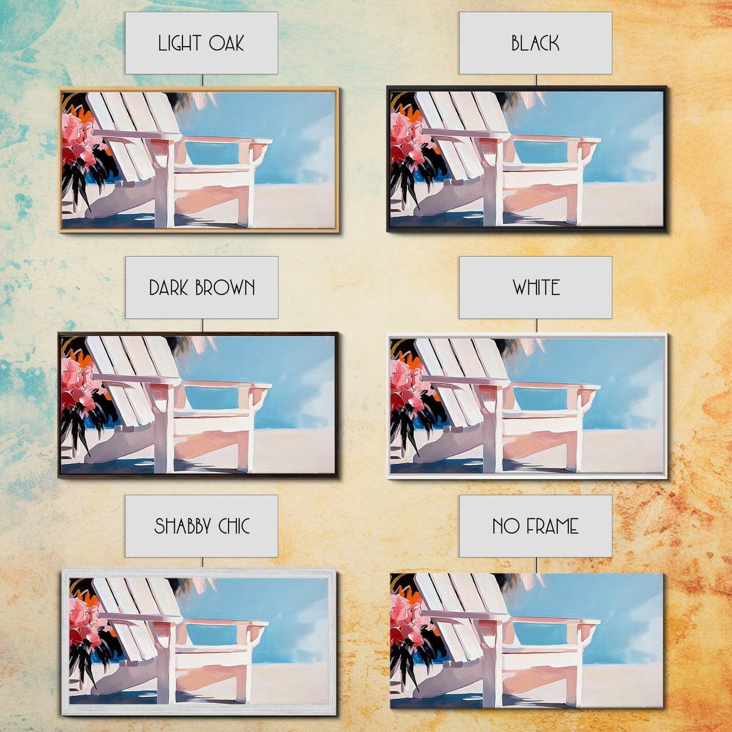 Strandstuhl, Sommerentspannung, Küstenkunst für draußen, Urlaubsästhetik, tropische Wohndekoration, minimalistische Pastellfarben, Leinwanddruck, Terrasse