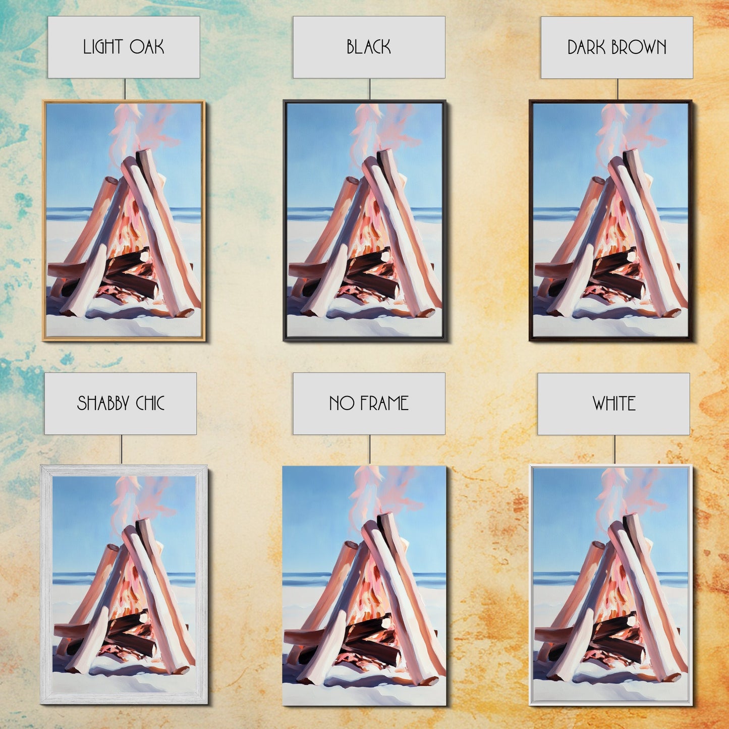 Beach Bonfire, Coastal Art, Ocean Sunset, Warm Minimalist, Canvas Print, Coastal Home Decor, Relaxing Wall Art, Boho Aesthetic