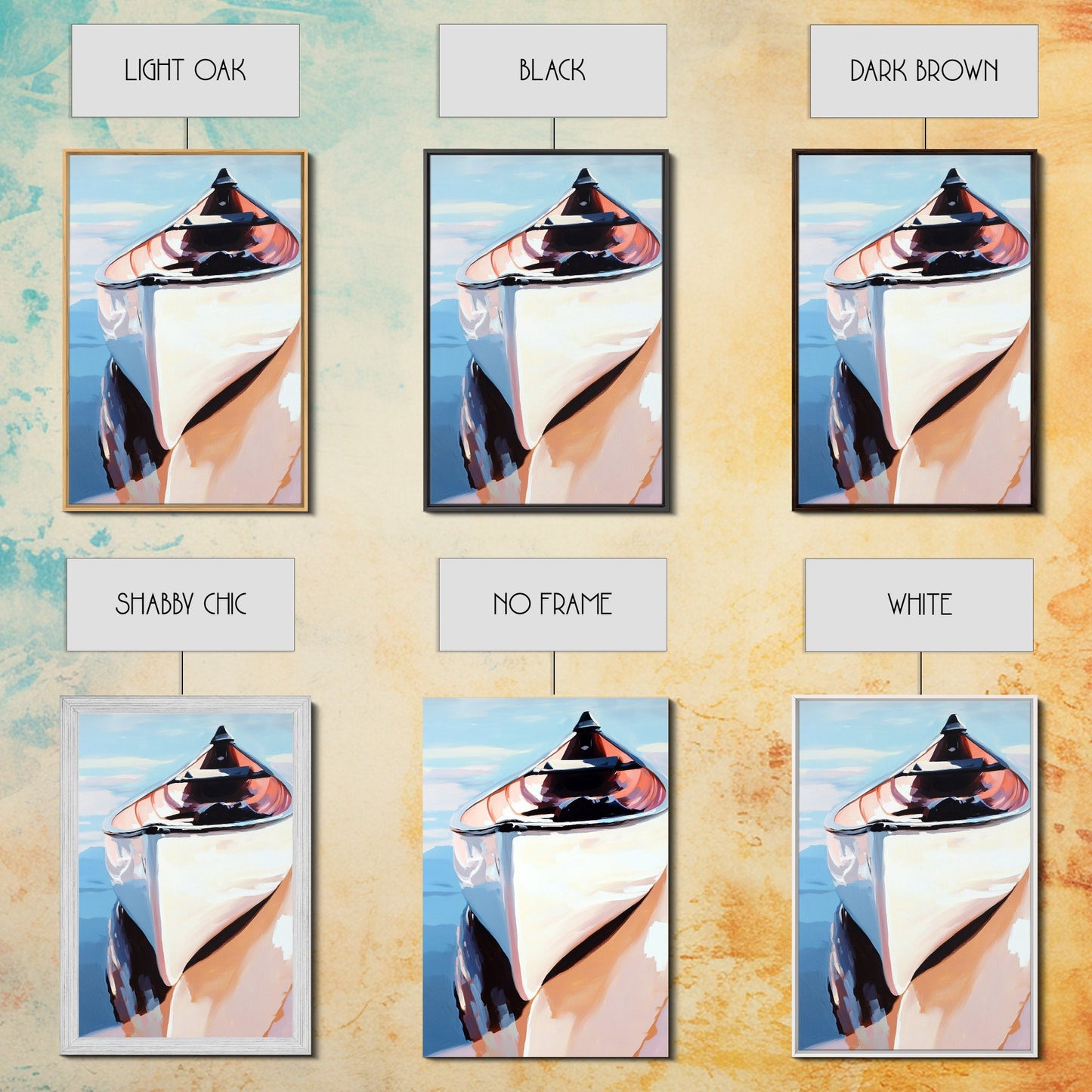 Wooden Boat, Reflection, Nautical Wall Art, Lake House Decor, Modern Impressionism, Blue and White Art, Rustic Style, Framed Canvas Print