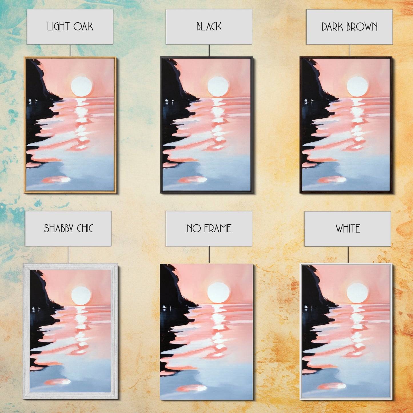 Pastel Sunrise, Abstract Landscape Art, Framed Canvas Print, Beach Wall Decor, Contemporary Coastal Artwork, Relaxing Home Aesthetic