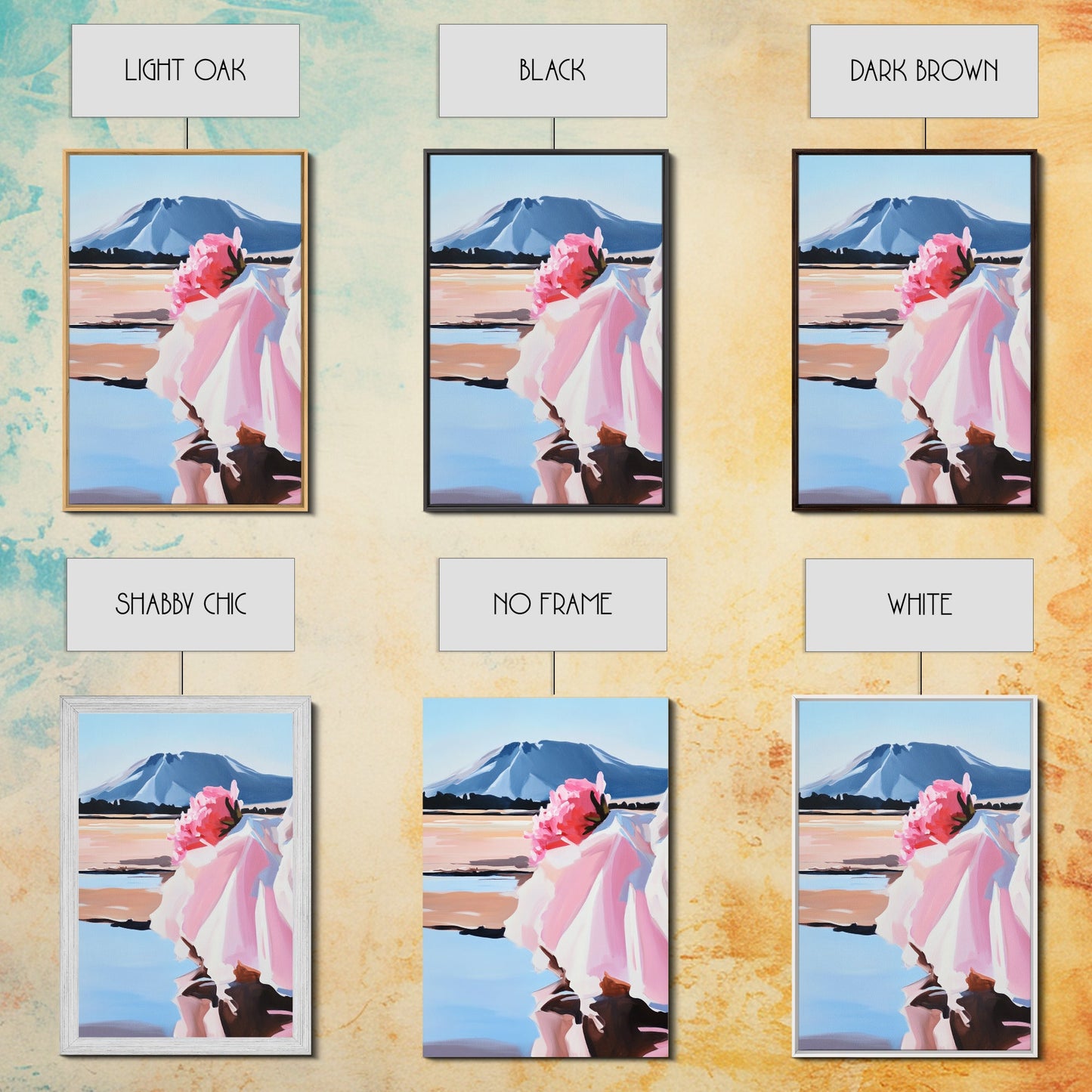 Floral, Pink Bouquet, Nature Art, Framed Canvas Print, Feminine Wall Decor, Boho Home Art, Blue Painting, Living Room Wall Art