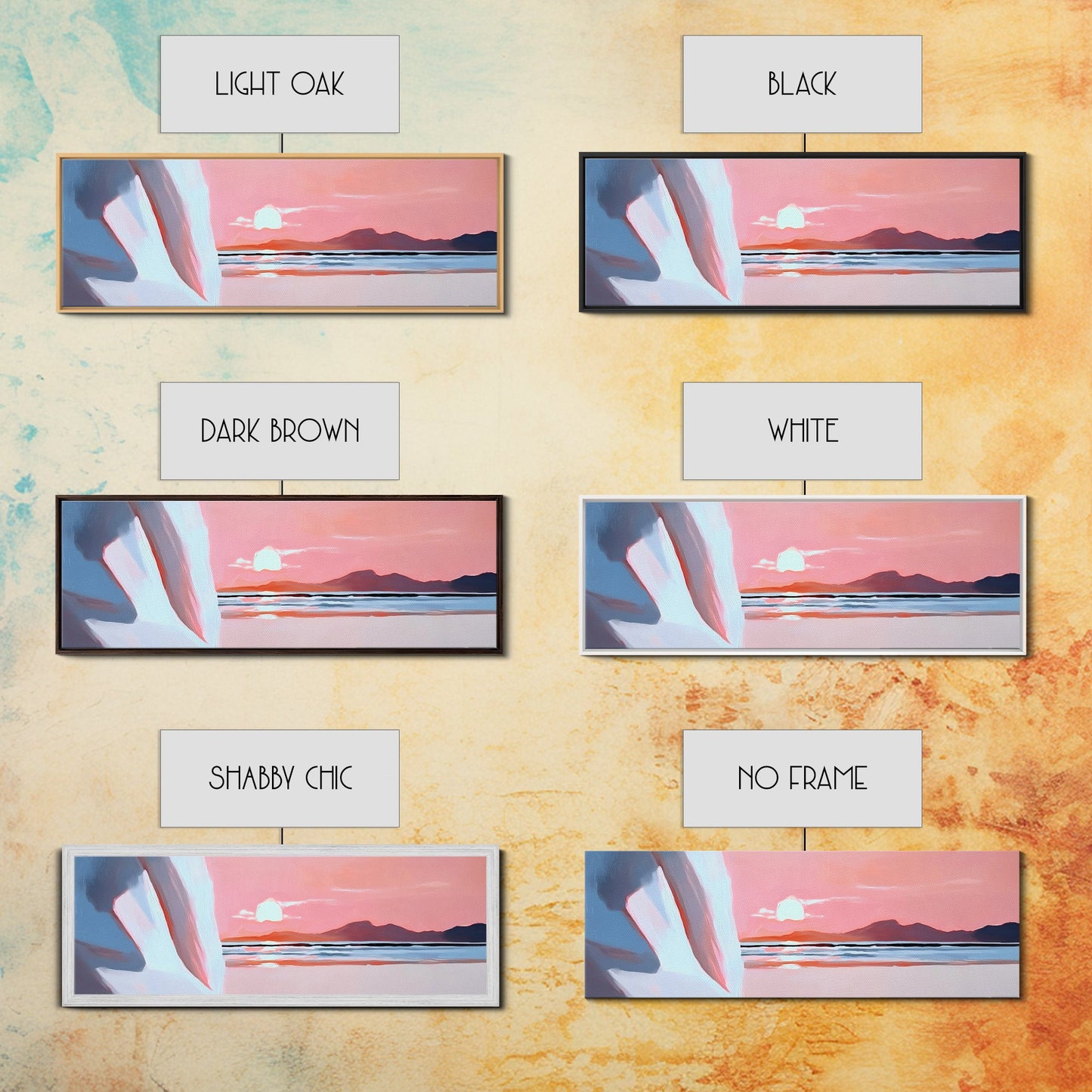 Sunset Serenity, Coastal Horizon, Tranquil Art, Framed Canvas Print, Pink Sky, Minimalist Seascape, Ocean Decor, Living Room Artwork