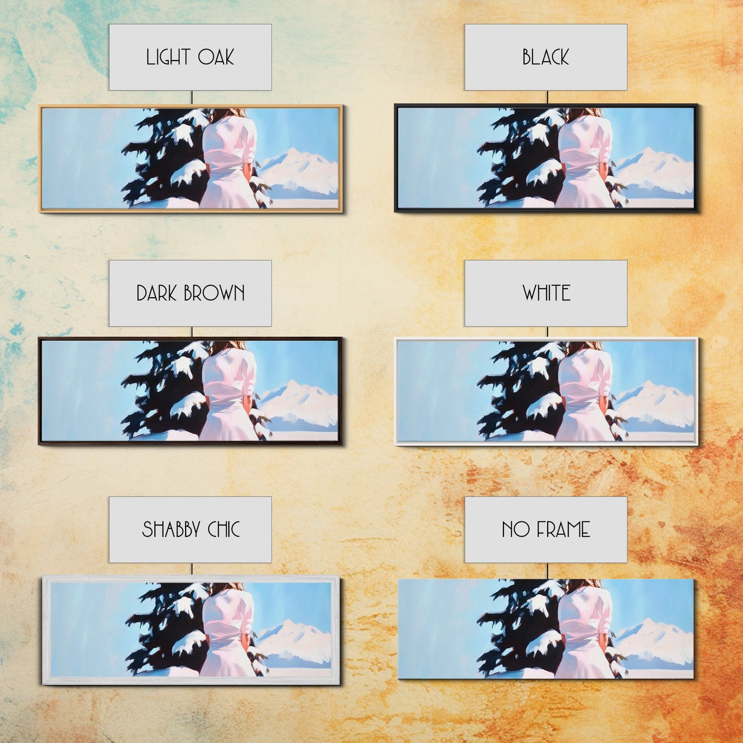 Winter Scene, Snowy Pines, Woman Outdoors, Framed Canvas Print, Christmas Wall Art, Cozy Winter Decor, Rustic Cabin Art, Nature