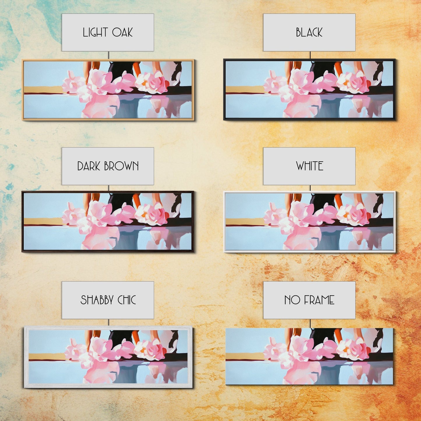 Floral Reflections, Pink Blossoms, Water Mirror, Framed Canvas Print, Feminine Wall Art, Elegant Bedroom Decor, Pastel Aesthetic