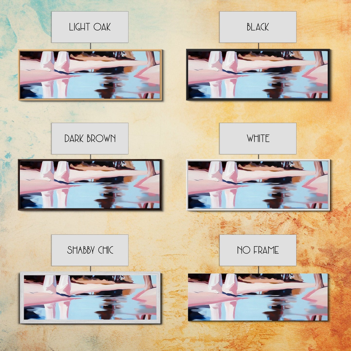 Flussufer, Wasserspiegelungen, Ruhige Szene, Gerahmter Leinwanddruck, Beschauliche Wandkunst, Zen-Wohndekoration, Neutrale Landschaft, Modern