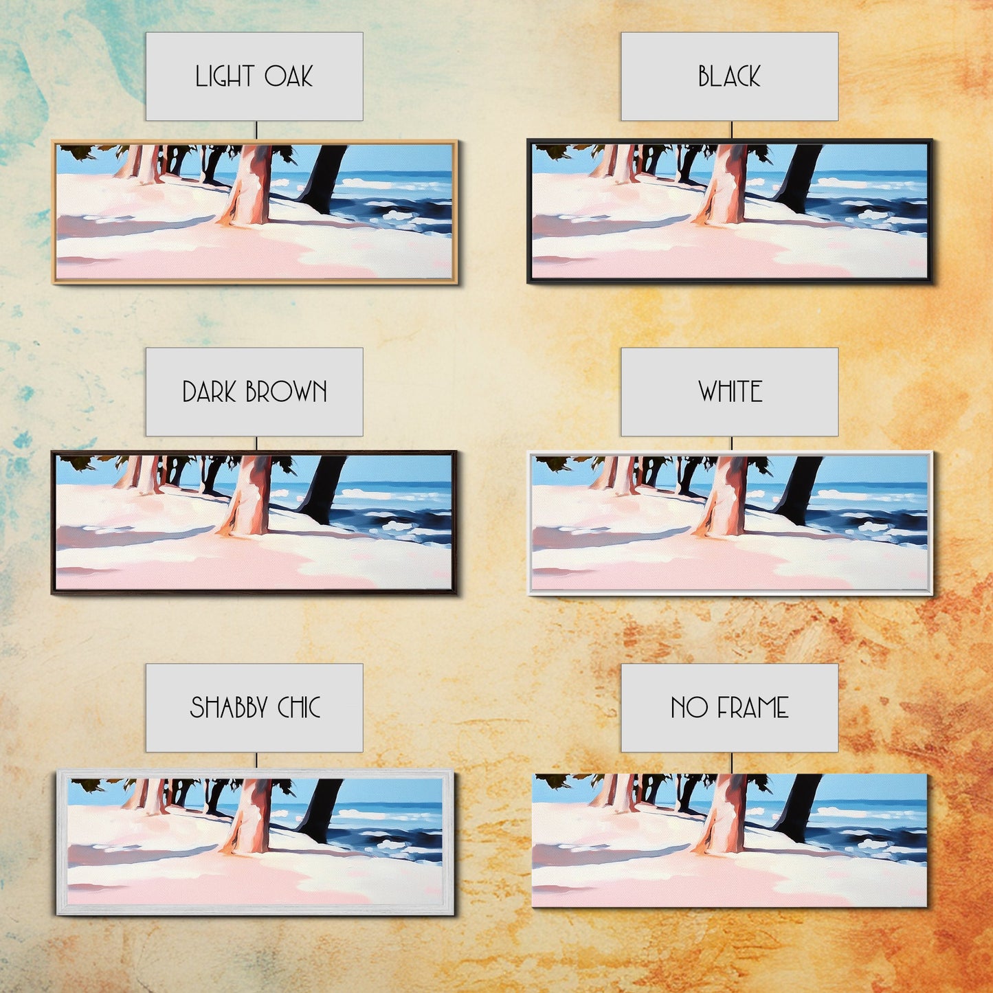 Coastal Trees, Beach Landscape, Ocean View, Framed Canvas Print, Modern Wall Art, Minimalist Decor, Living Room Art, Tropical Artwork