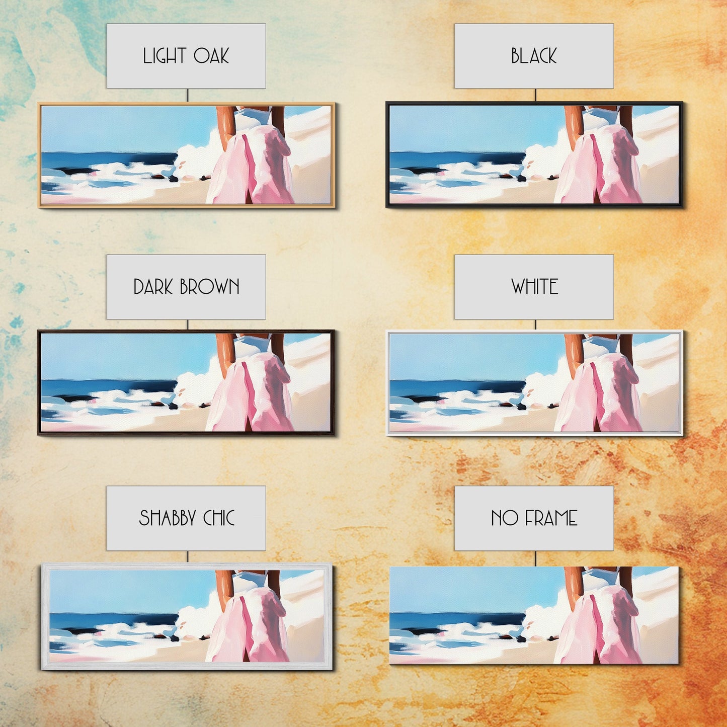 Ocean Waves, Pink Skirt, Windy Shoreline, Framed Canvas Print, Coastal Wall Art, Beach Home Decor, Minimalist Aesthetic, Ocean Scene