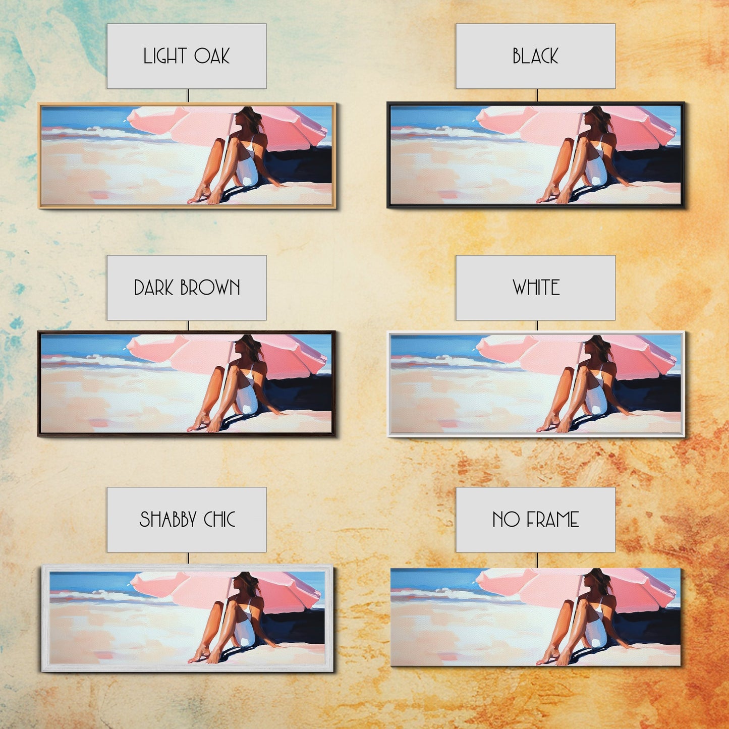 Woman Under Umbrella, Beach Relaxation, Summer Scene, Framed Canvas Print, Minimalist Boho Art, Seaside Wall Decor, Nautical Artwork