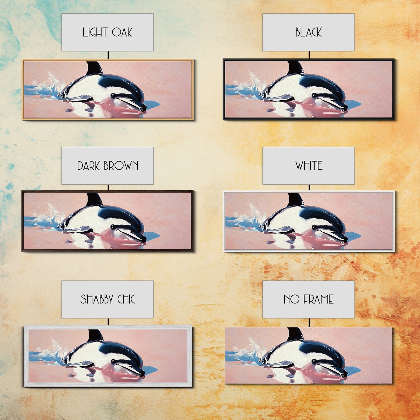 Playful Dolphin, Ocean Waves, Marine Life, Framed Canvas Print, Nautical Wall Art, Beach House Decor, Living Room Coastal Art