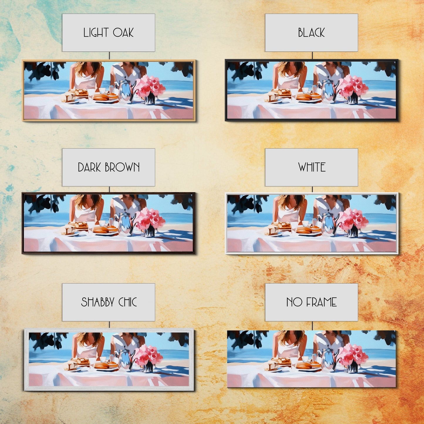 Ocean Picnic, Coastal Dining, Elegant Beach Scene, Pastel Seascape, Canvas Print, Living Room Art, Modern Nautical, Kitchen Wall Art