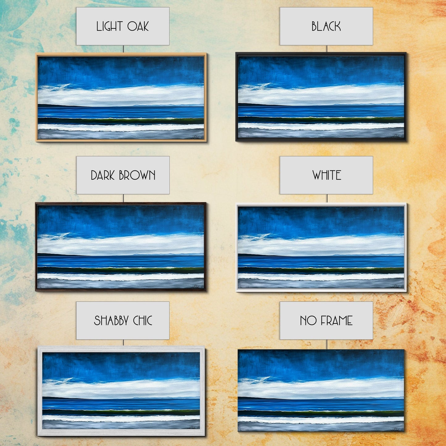 Blue Horizon, Minimalist Seascape Art, Framed Canvas Print, Ocean Wall Decor, Contemporary Coastal Painting, Modern Living Room Art