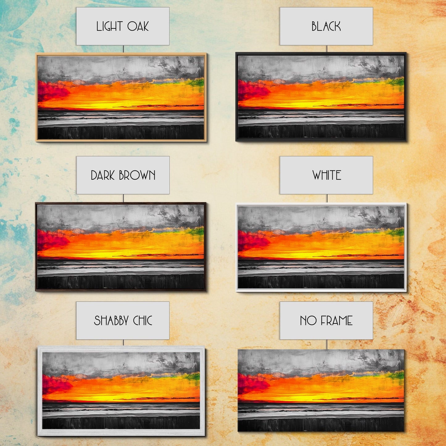 Coastal Sunset, Ocean Horizon, Bold Colors, Black and White Contrast, Modern Abstract, Warm Tones, Large Wall Art, Framed Canvas Print ?